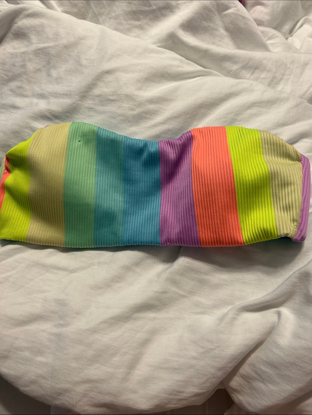 No Boundaries Large Neon Striped Strapless Bikini Top